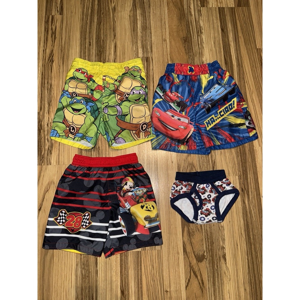 TMNT Disney Cars Mickey Mouse Boy's Swim Trunks Sz 12 Months Lot